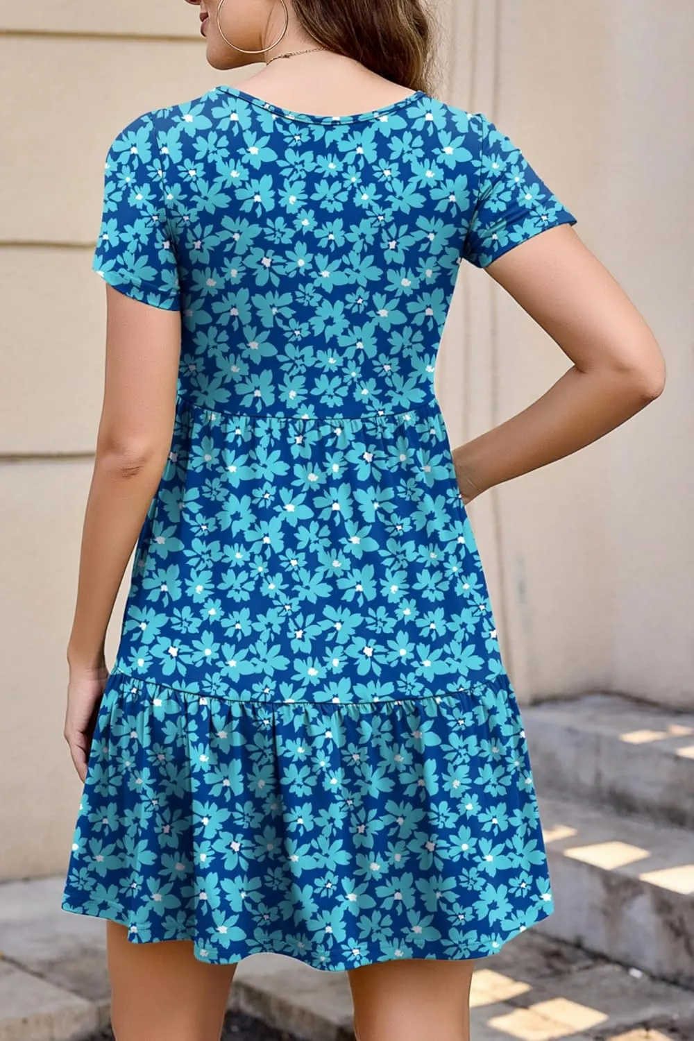 2025 Spring Summer Short Sleeve T-Shirt Dress  Ruffle Tiered Swing Sundress with Pockets for Beach & Daily Wear