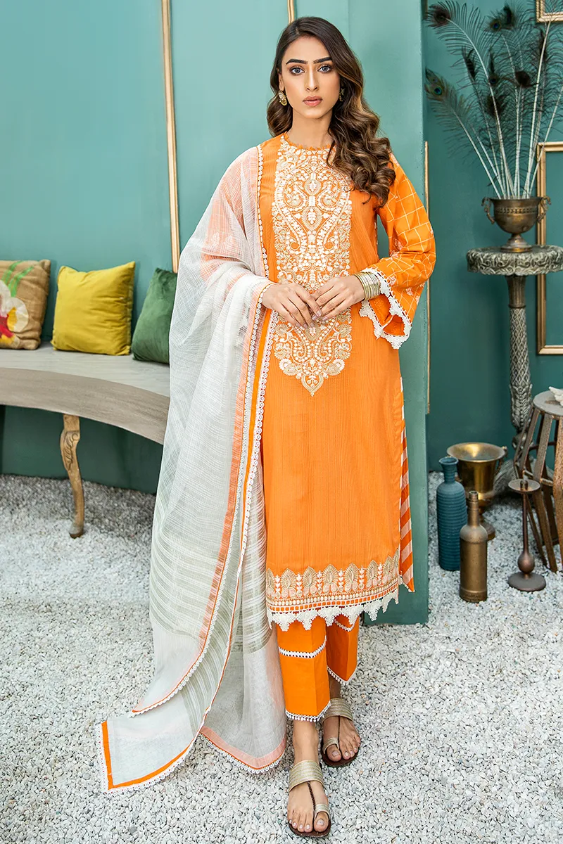 Aabyaan Luxury Lawn Collection 2021 – TURUNCU (AL-08)
