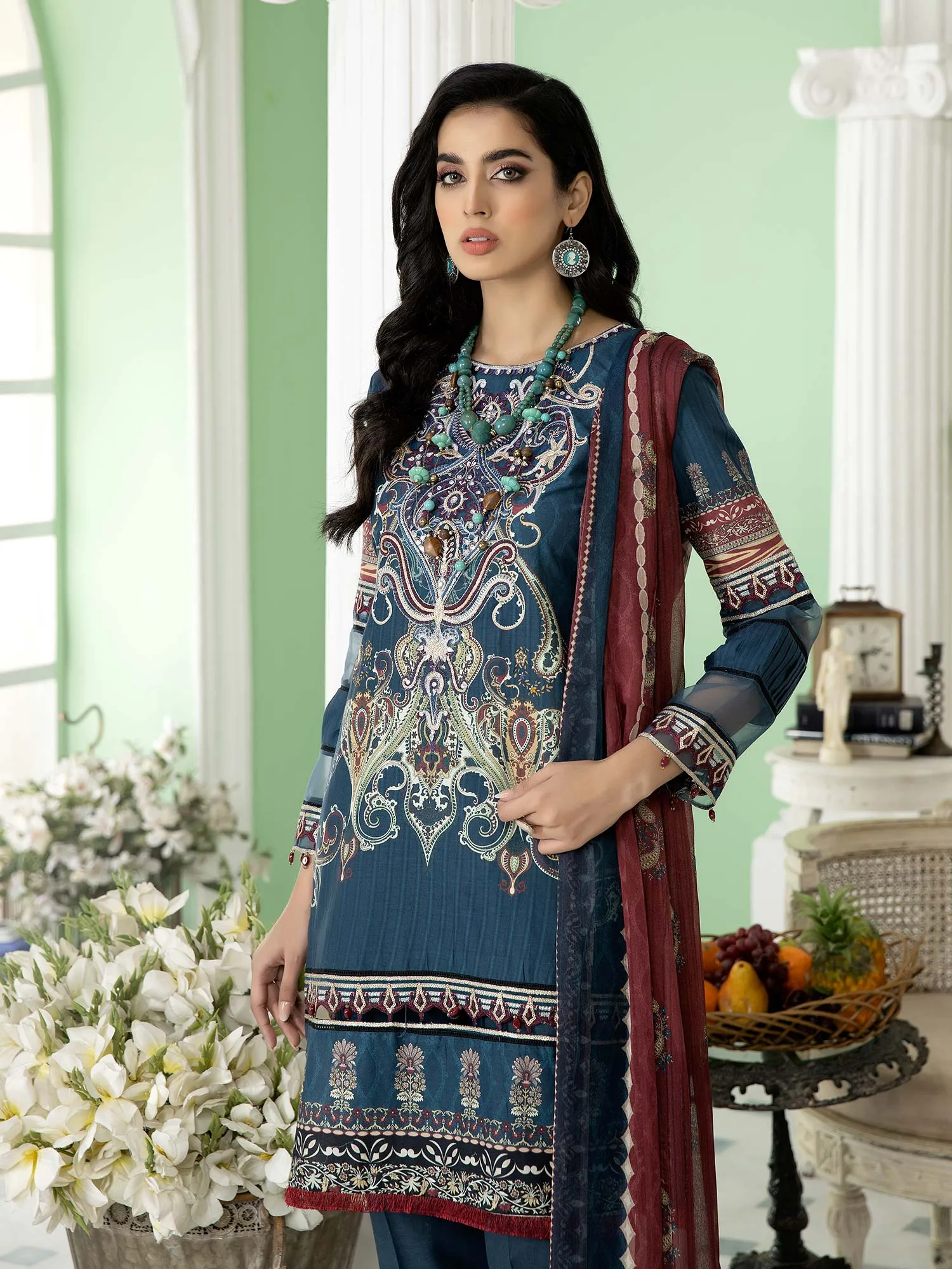 Ally's "Sohaye" Mother-Daughter Blue Luxury Lawn Suit (AL-388M)