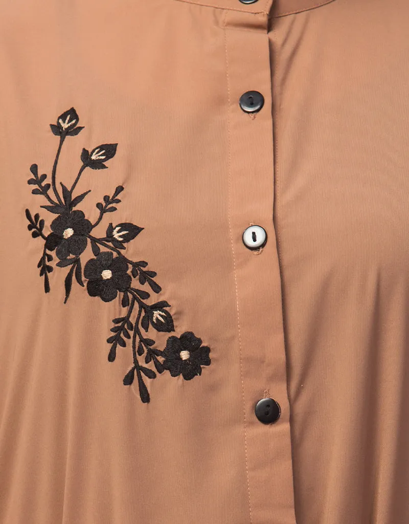 Arabic  Front Open with Black Embroidery Casual Abaya In The Color  Skin
