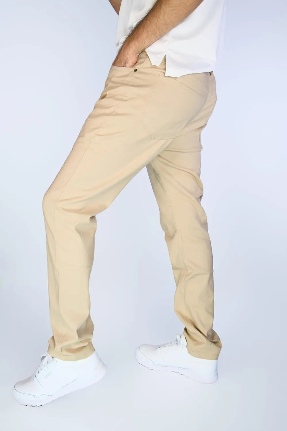 BAKANO Men's Skinny Slim Fit Stretch Pants Mid Rise with Flex Waist and 5 Pockets for Golf and Casual Wear Come in 3 Lengths