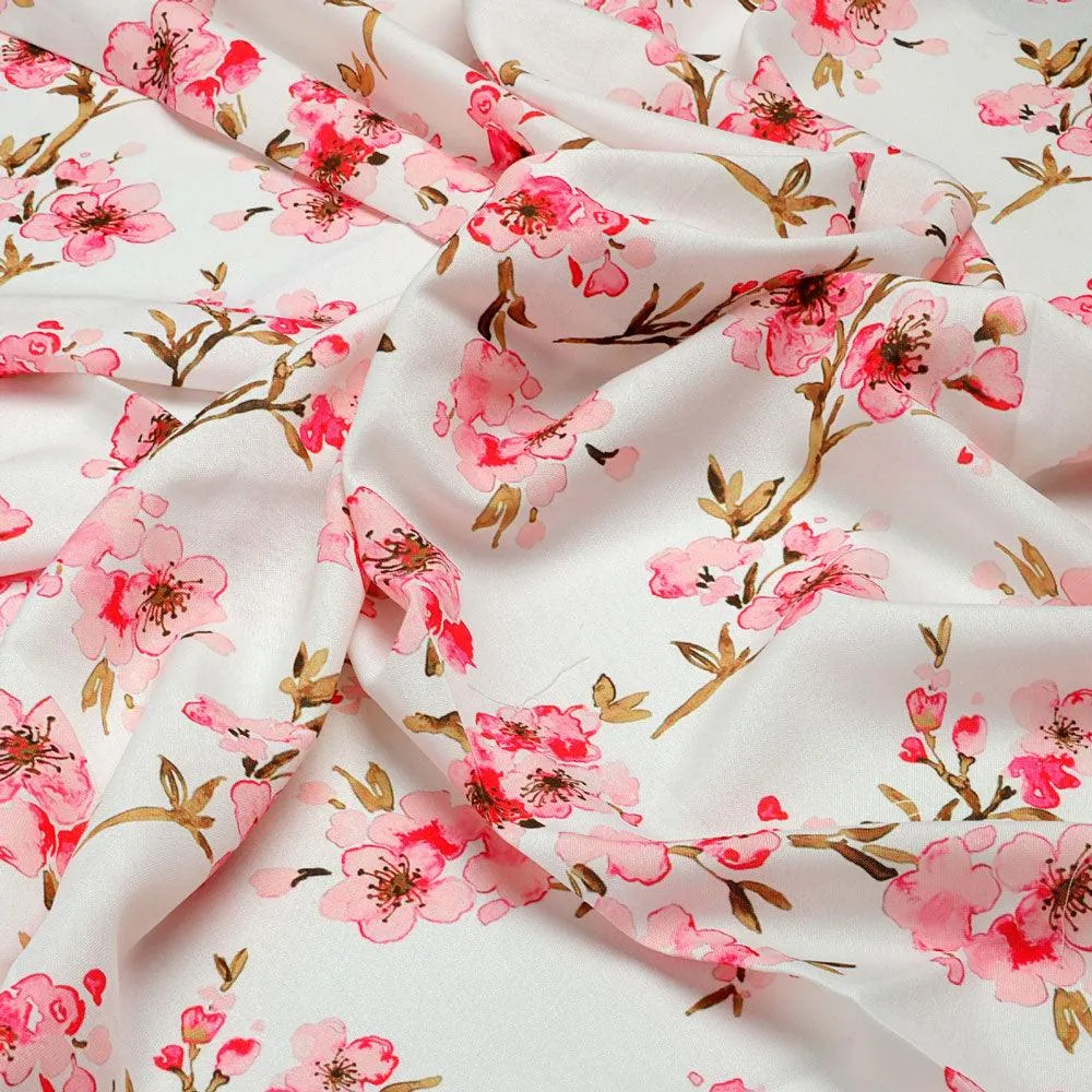 Beautiful Red Flowers over White Base Digital Printed Fabric