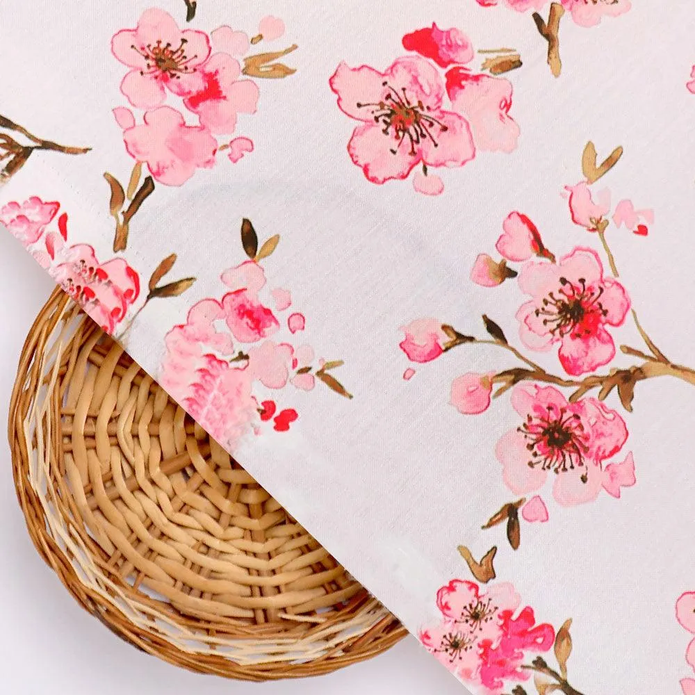 Beautiful Red Flowers over White Base Digital Printed Fabric
