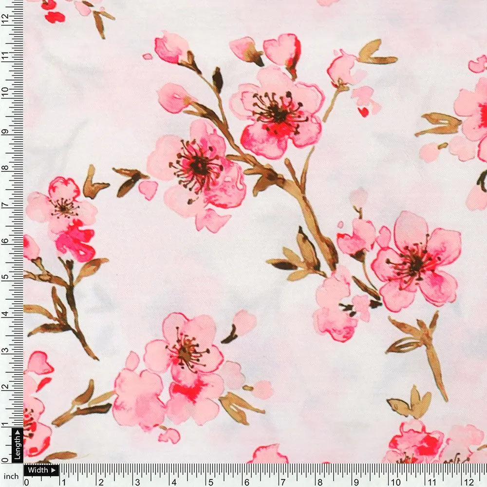 Beautiful Red Flowers over White Base Digital Printed Fabric