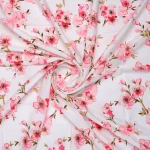 Beautiful Red Flowers over White Base Digital Printed Fabric