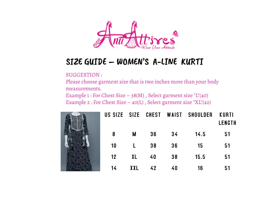 Black and White  A-Line Kurti