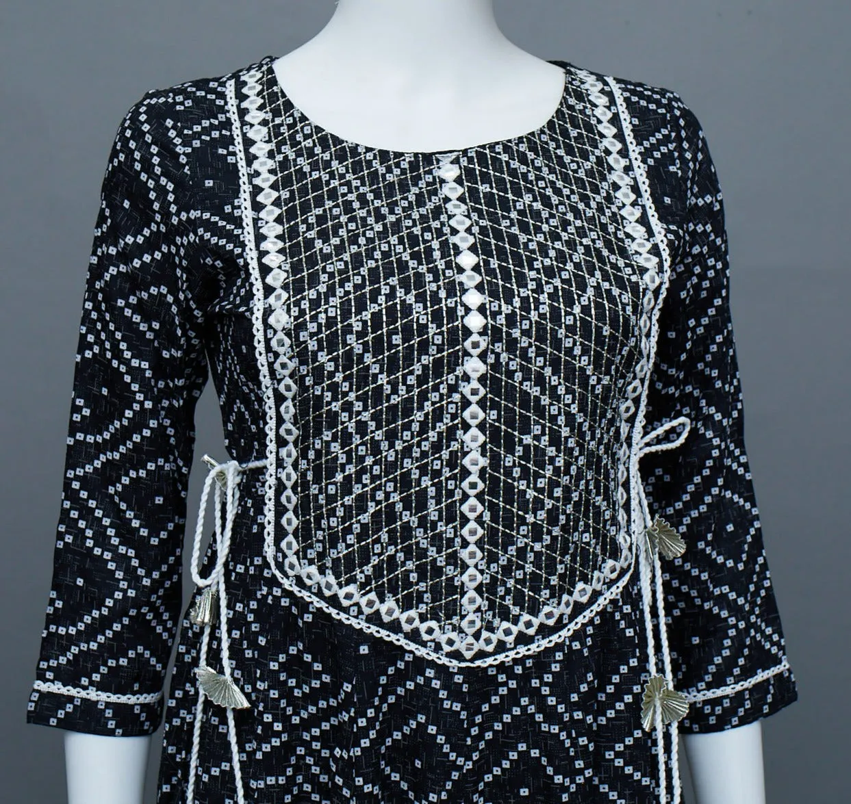Black and White  A-Line Kurti