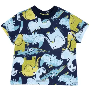Blue Animal Printed Half Sleeves T-Shirt