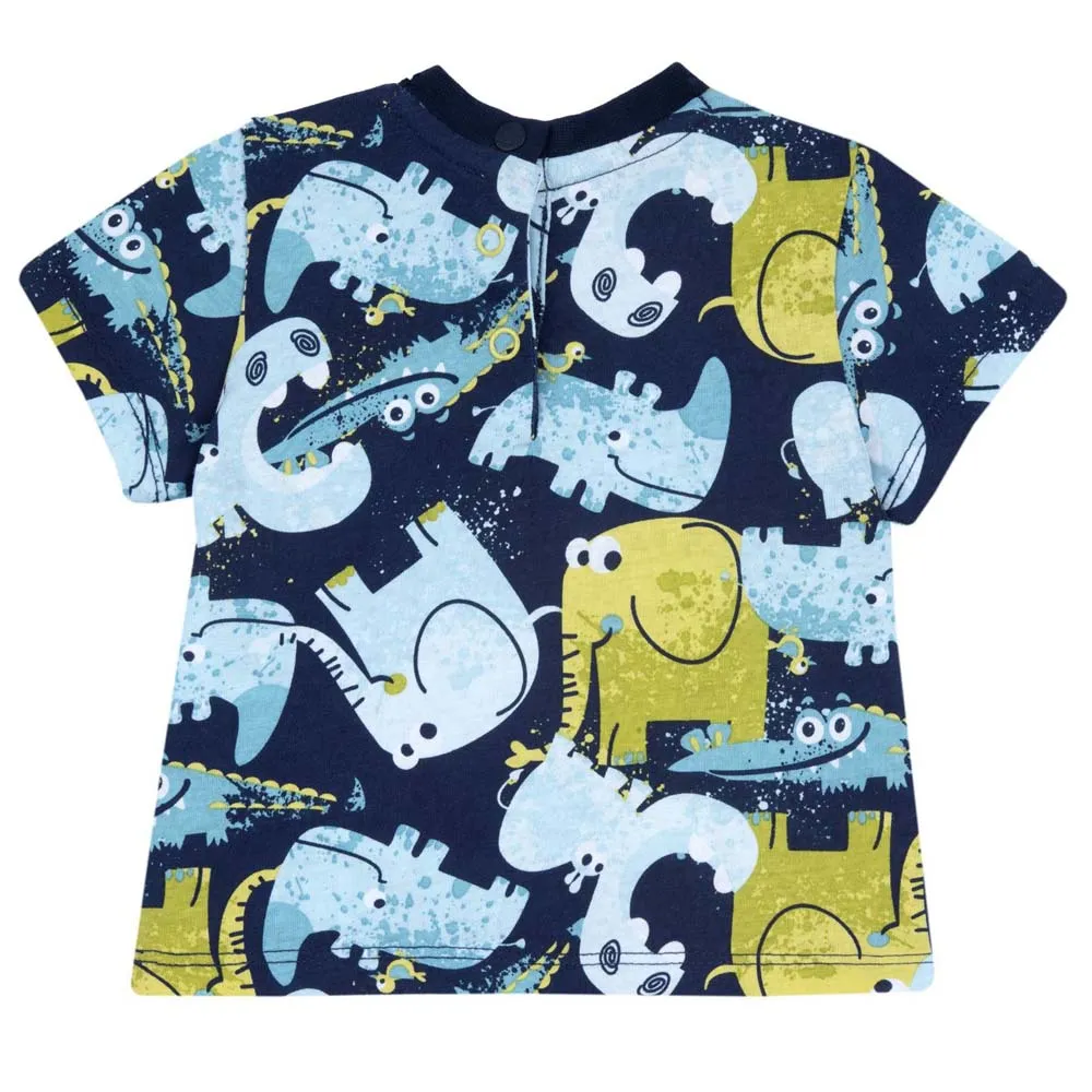 Blue Animal Printed Half Sleeves T-Shirt