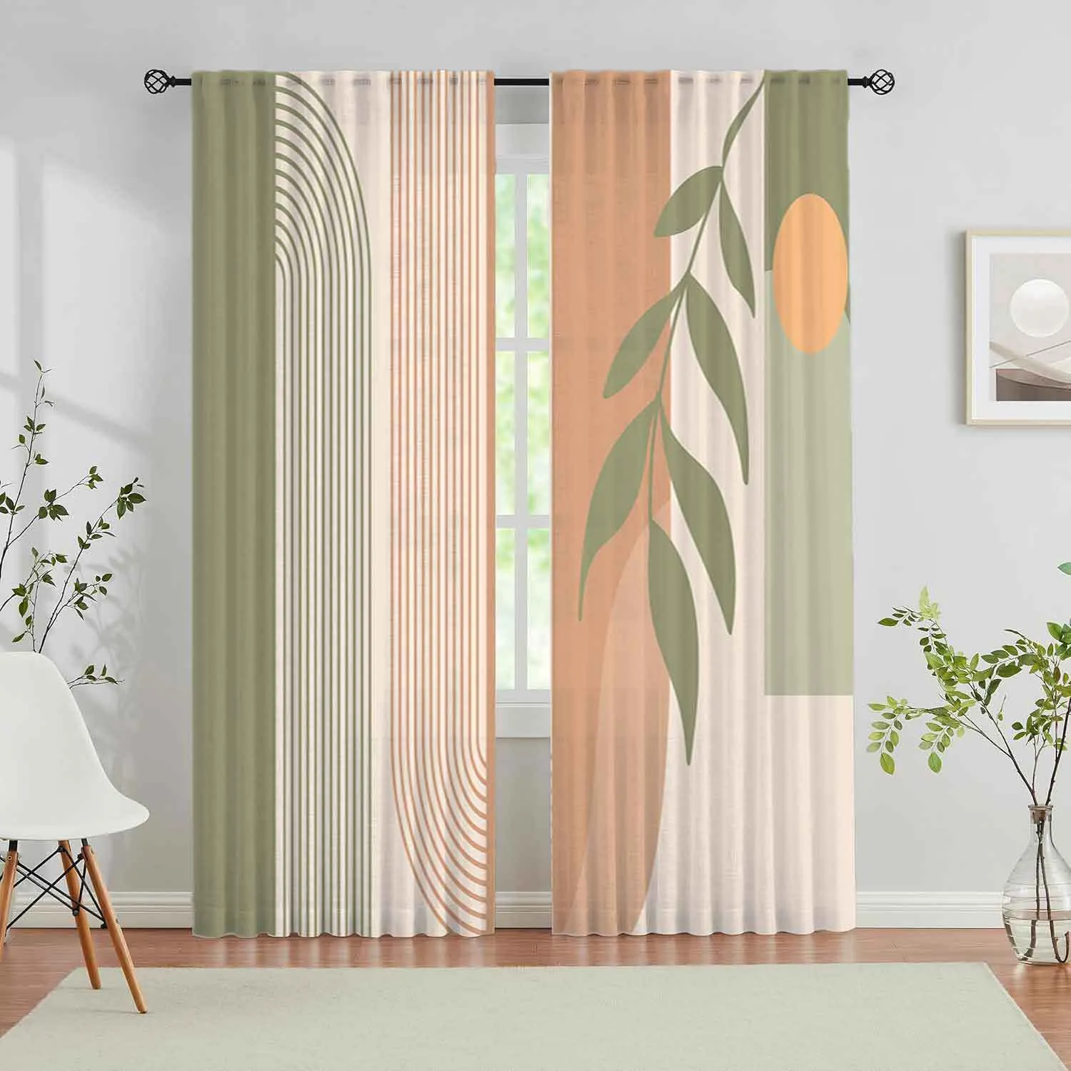 Boho Chic Abstract Geometric Curtains - Easy-Care, Durable Polyester Drapes for Living Room & Bedroom Decor