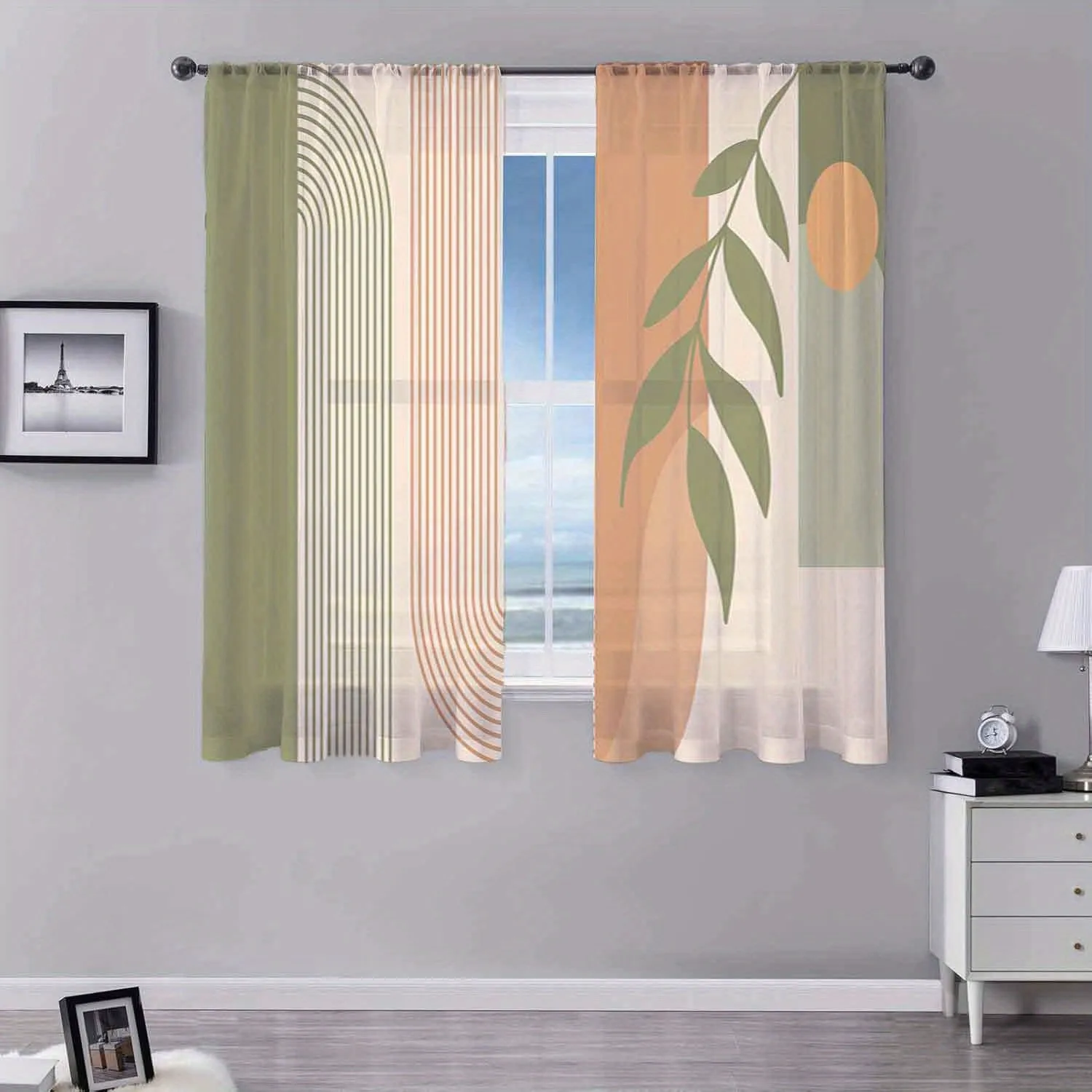 Boho Chic Abstract Geometric Curtains - Easy-Care, Durable Polyester Drapes for Living Room & Bedroom Decor