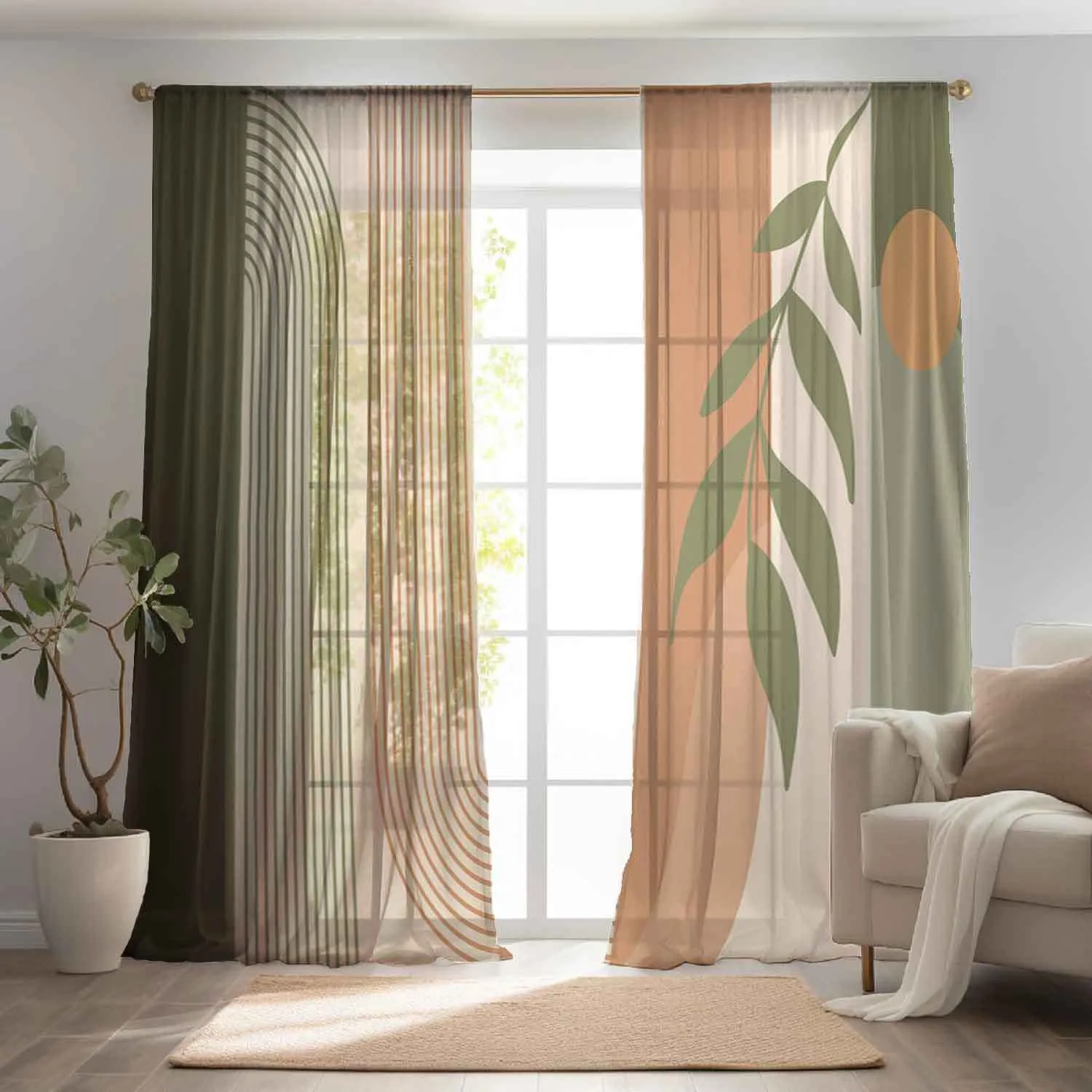 Boho Chic Abstract Geometric Curtains - Easy-Care, Durable Polyester Drapes for Living Room & Bedroom Decor