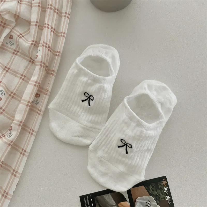Bow Embroidery Cotton Women's Low-cut Liners Socks