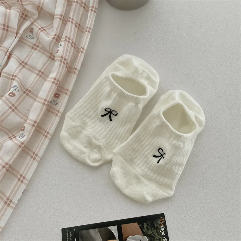 Bow Embroidery Cotton Women's Low-cut Liners Socks