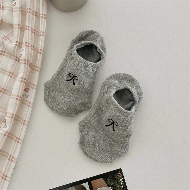 Bow Embroidery Cotton Women's Low-cut Liners Socks