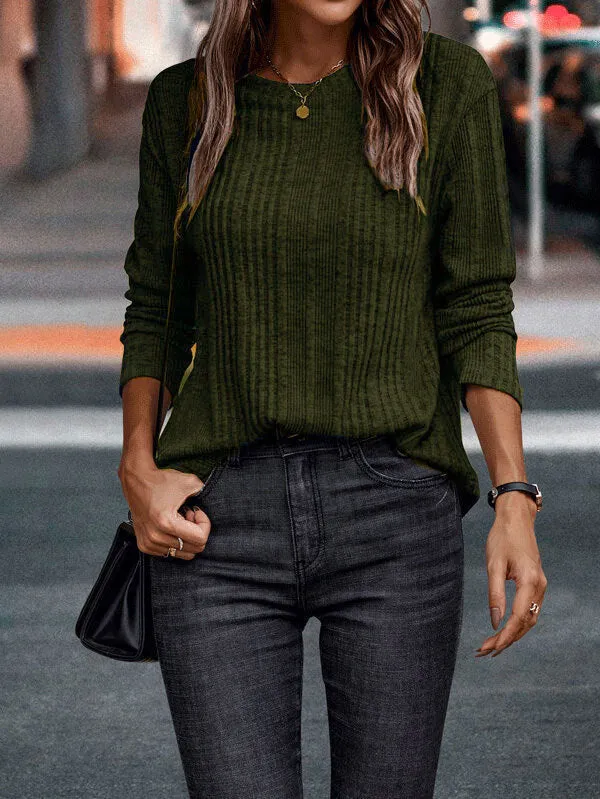 Casual Solid Color Woolen Design Long Sleeve Top