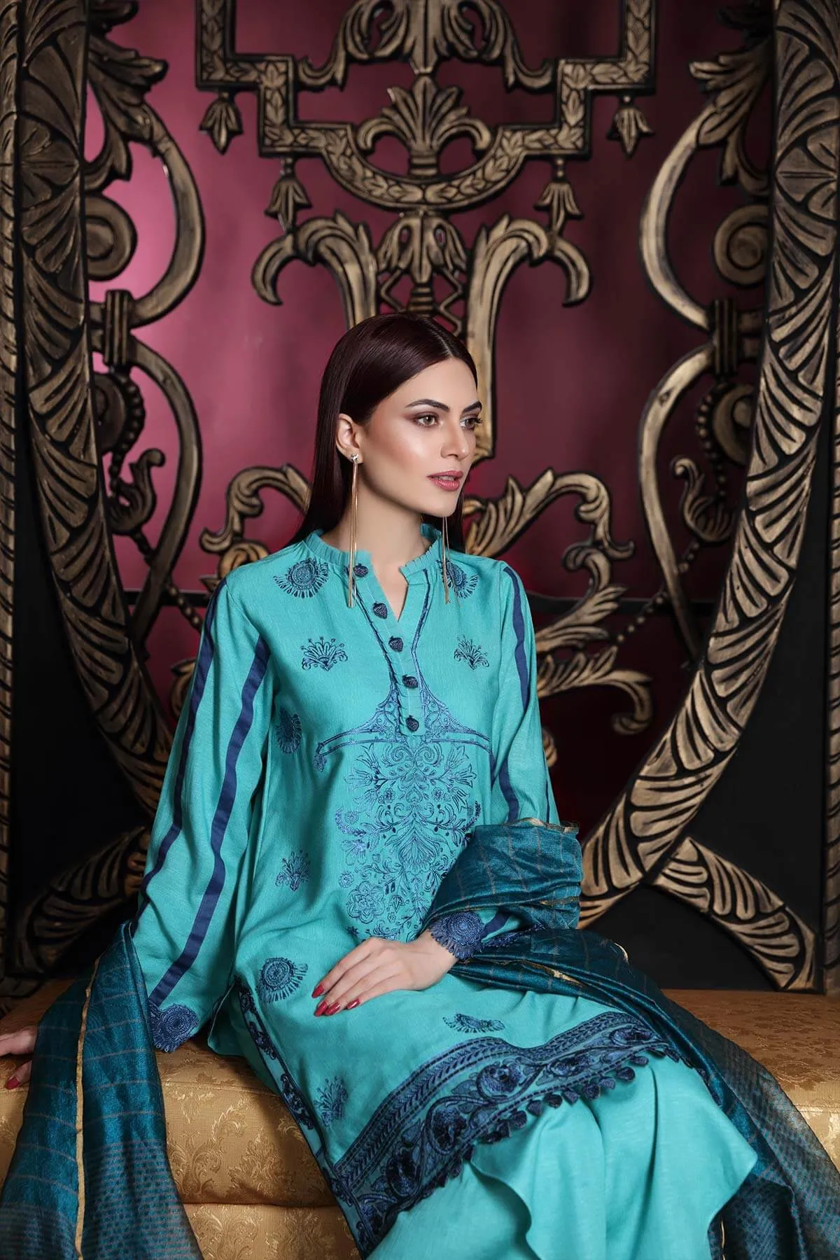 Charizma Slub Leather Collection (with Banarasi Woven Duppata) – Aqua Charm CSL-04