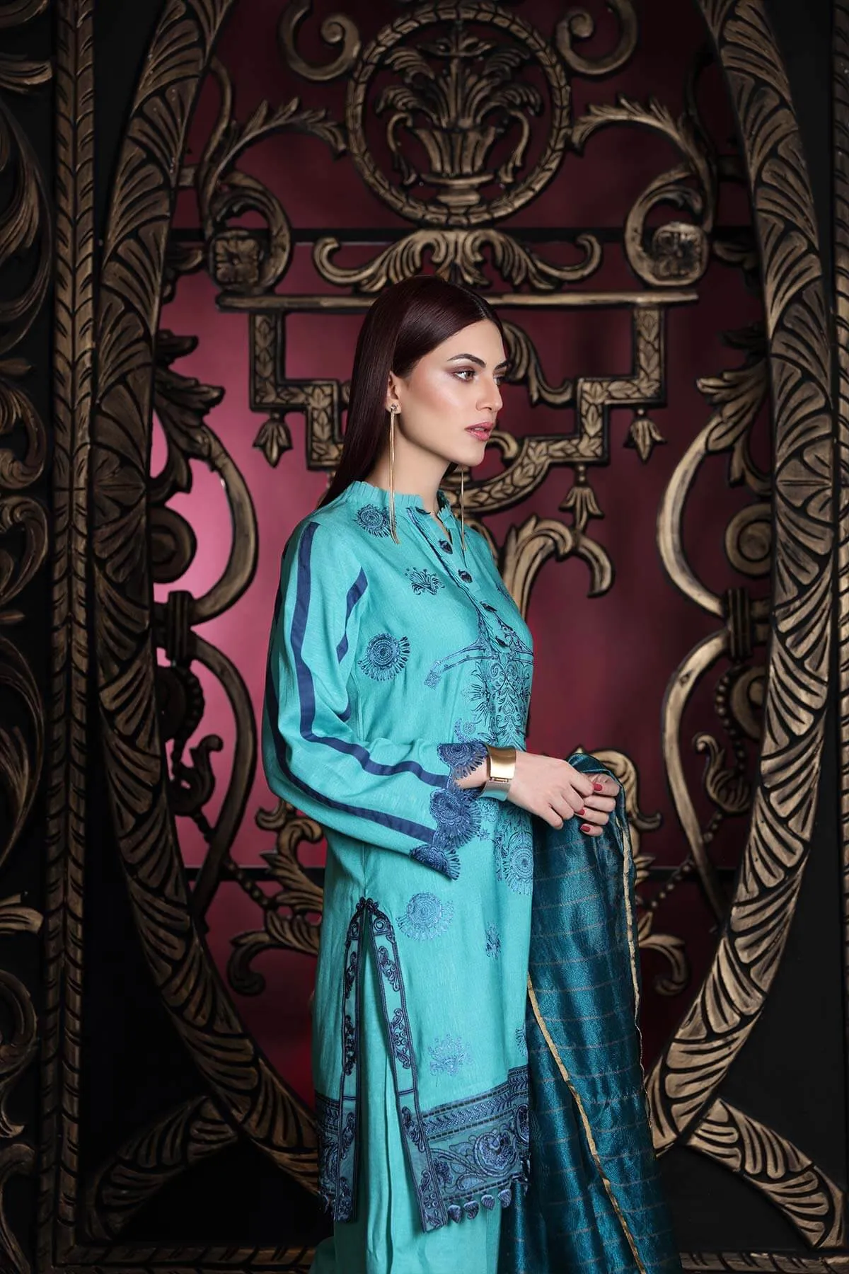 Charizma Slub Leather Collection (with Banarasi Woven Duppata) – Aqua Charm CSL-04