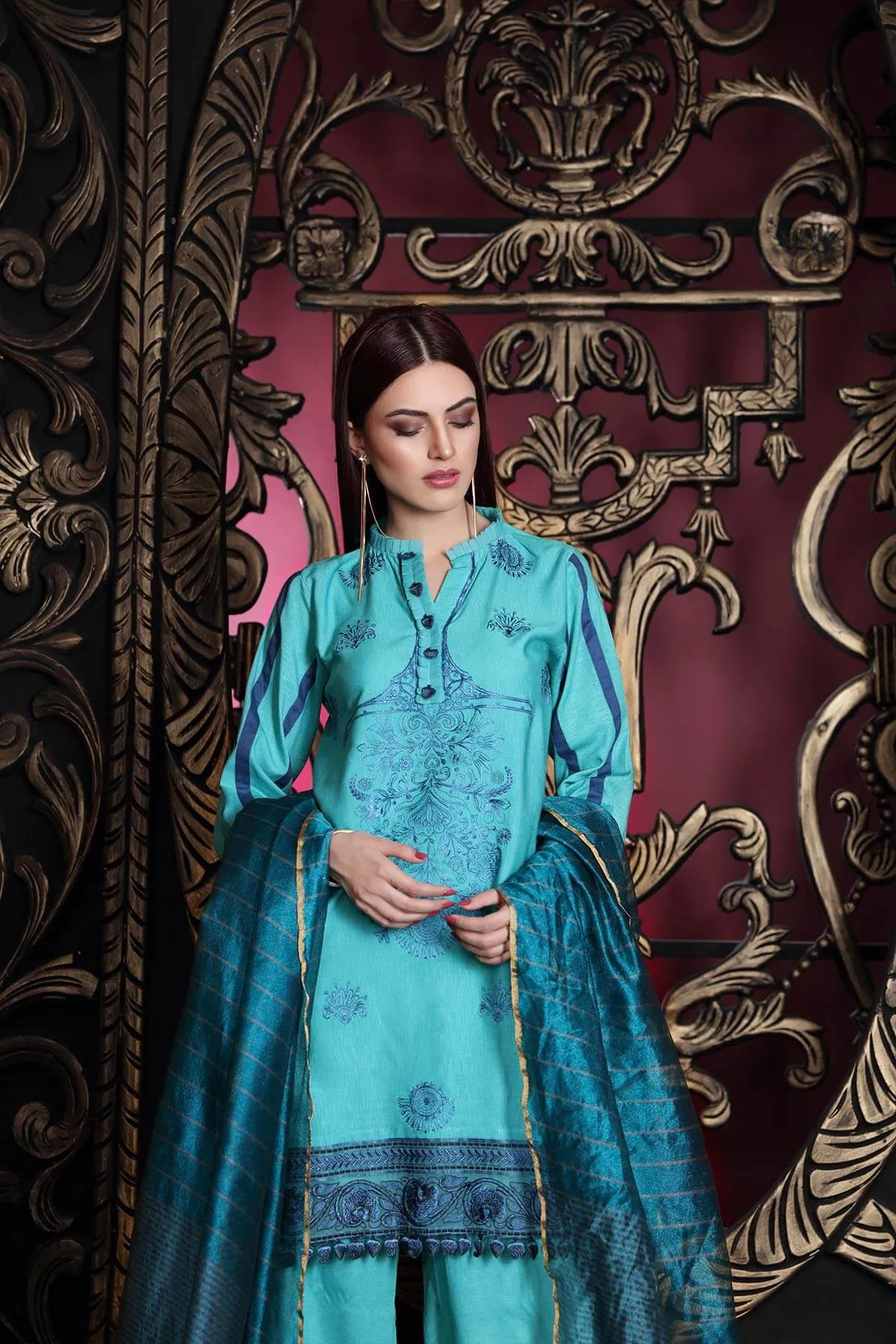 Charizma Slub Leather Collection (with Banarasi Woven Duppata) – Aqua Charm CSL-04