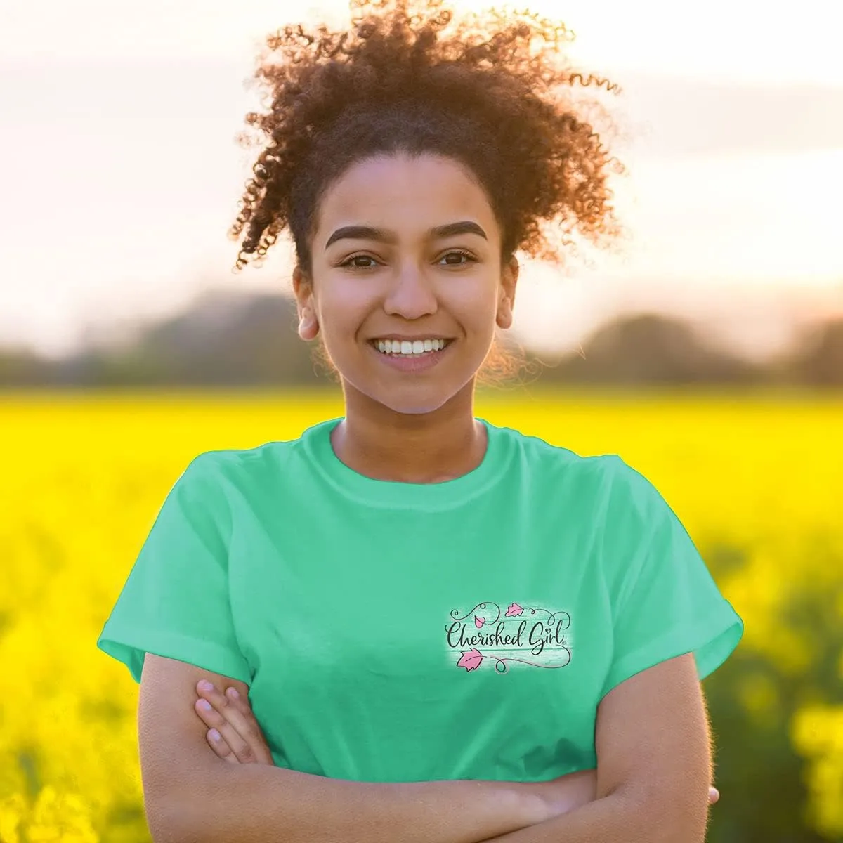 Cherished Girl Kerusso Amazing Grace How Swee The Sound Flower Cool Mint Green Cotton Crew Neck T-Shirt, Small