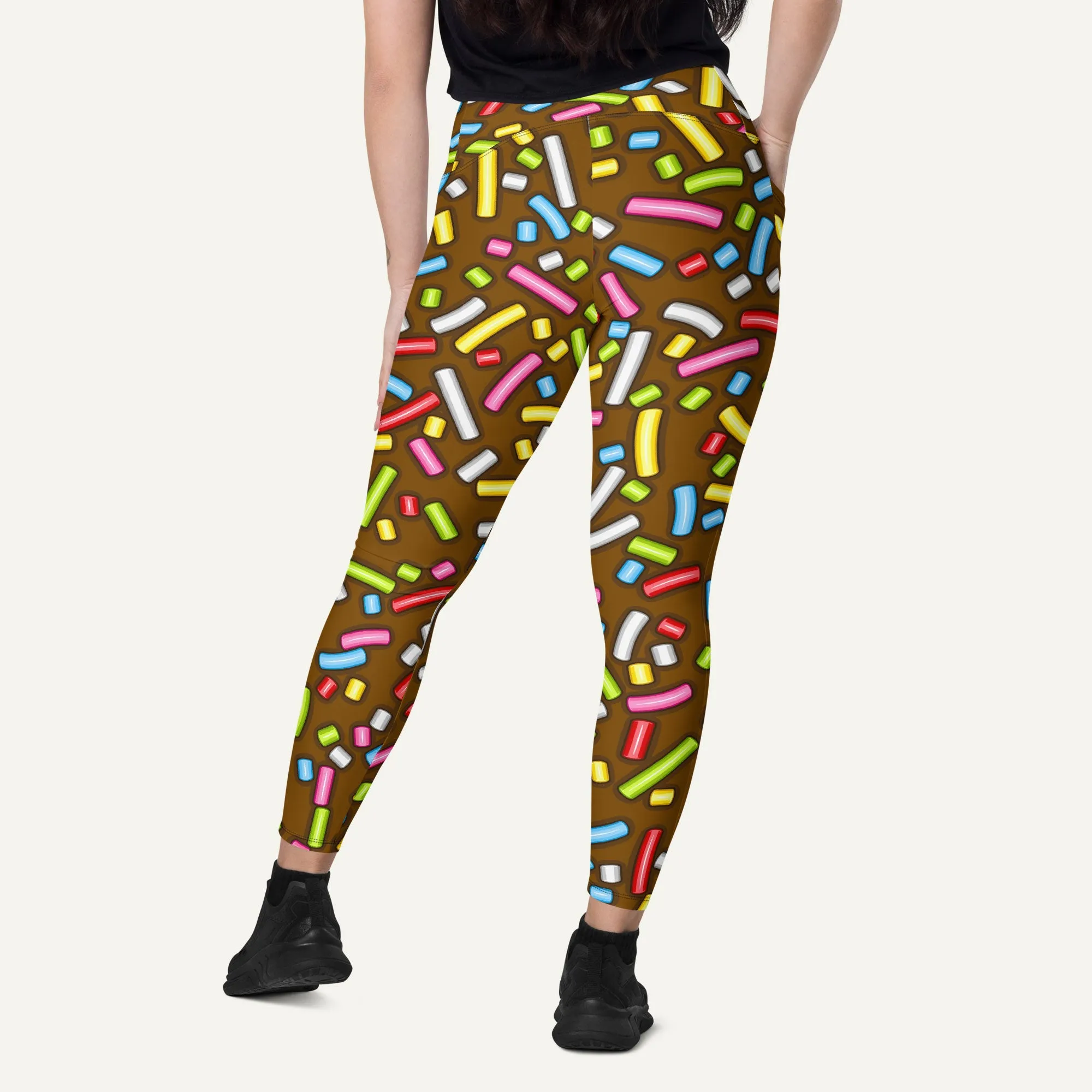 Chocolate Donut Sprinkles Crossover Leggings With Pockets