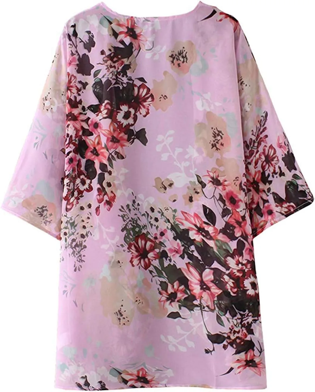 Chunoy Women Floral Print Lightweight Chiffon Kimono Cardigan Short Sleeve Loose Beach Wear Cover Up Blouse Top