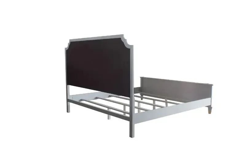 Florence Queen Bed, Two Tone Beige Fabric & Pearl Gray Finish