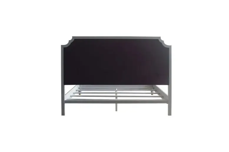 Florence Queen Bed, Two Tone Beige Fabric & Pearl Gray Finish