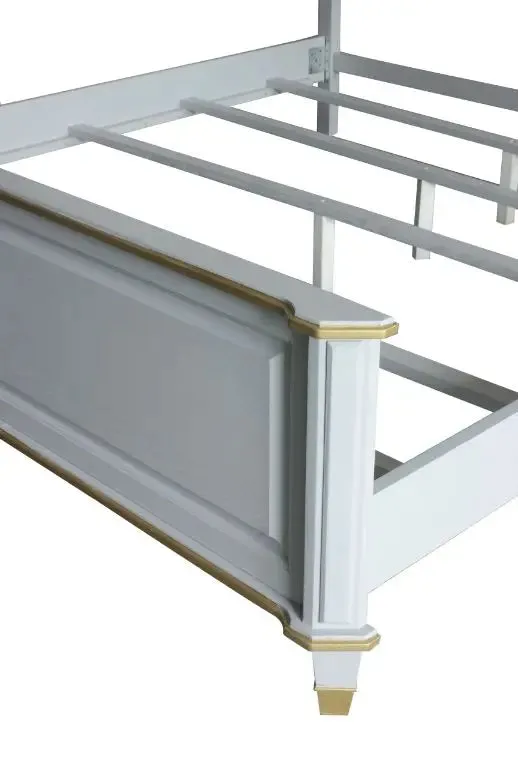 Florence Queen Bed, Two Tone Beige Fabric & Pearl Gray Finish