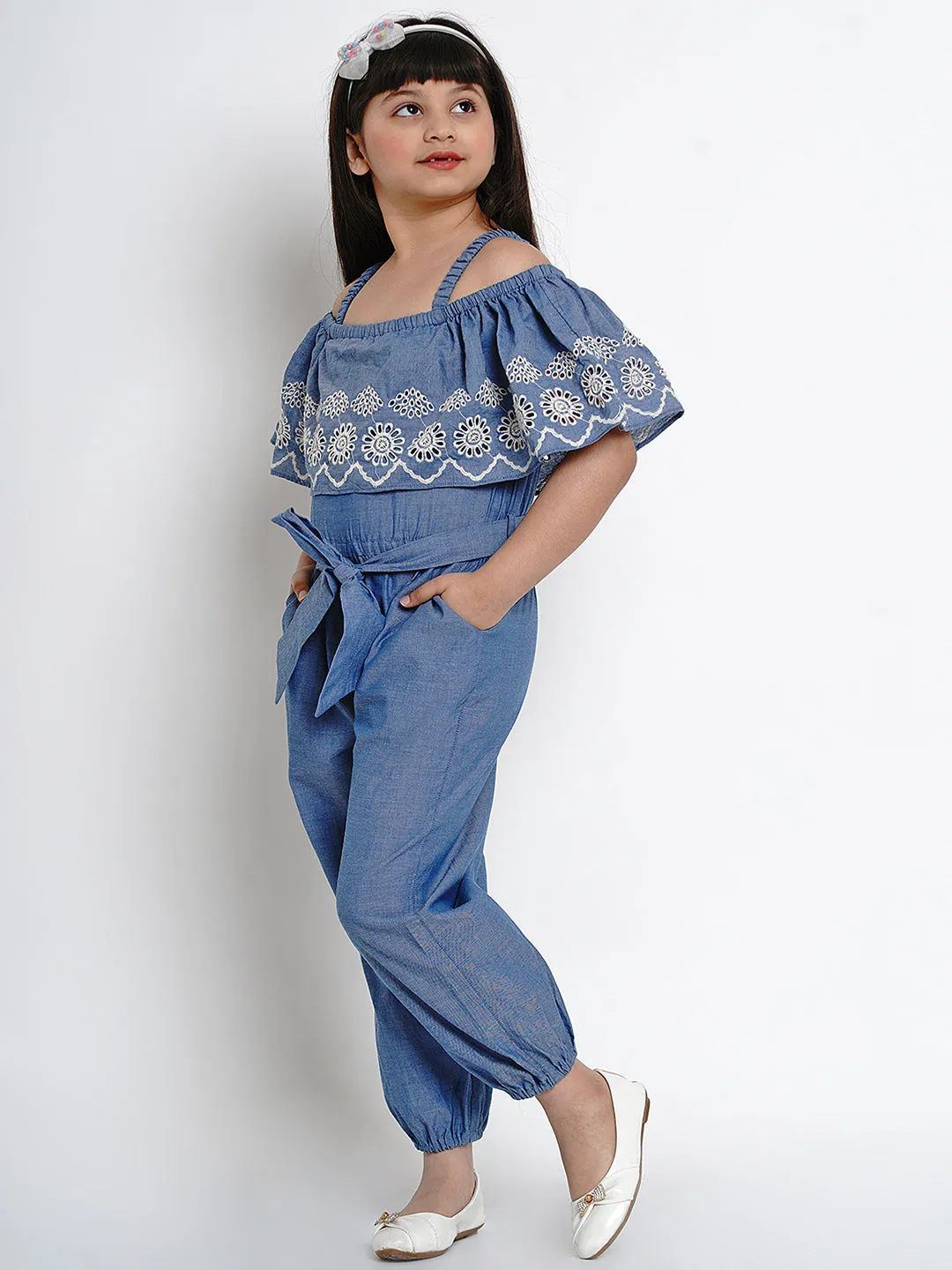 Girl's Blue & Black Solid Basic Jumpsuit - Bitiya By Bhama