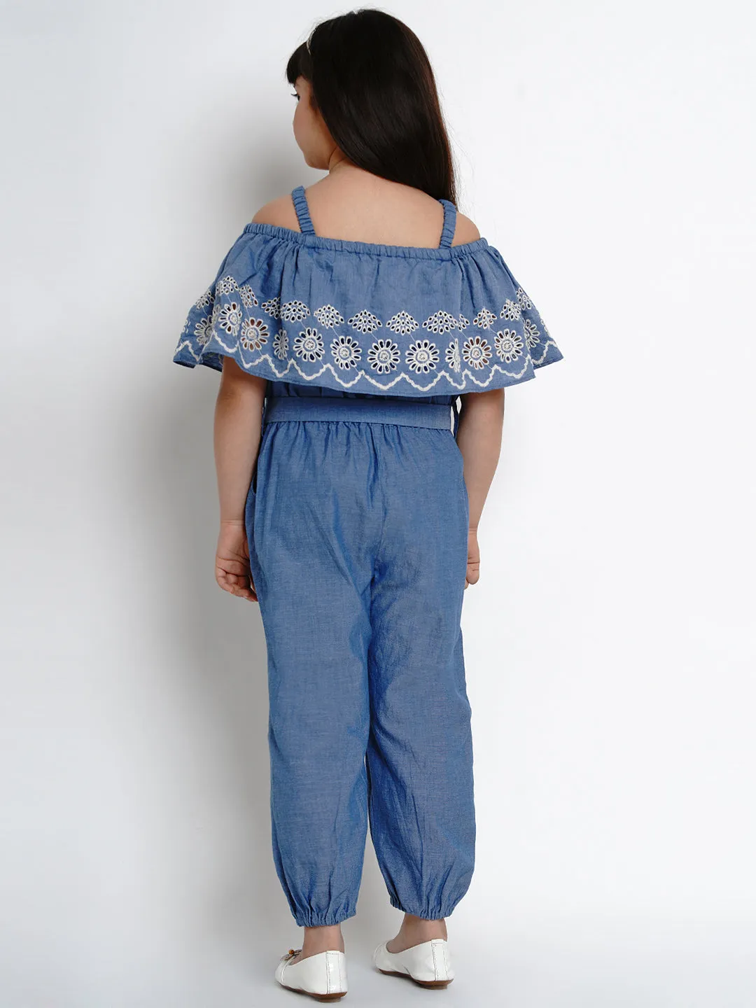 Girl's Blue & Black Solid Basic Jumpsuit - Bitiya By Bhama
