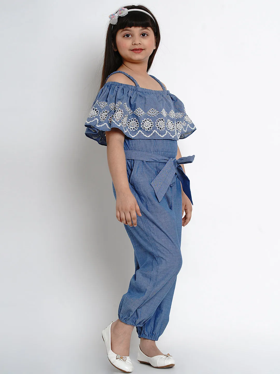 Girl's Blue & Black Solid Basic Jumpsuit - Bitiya By Bhama