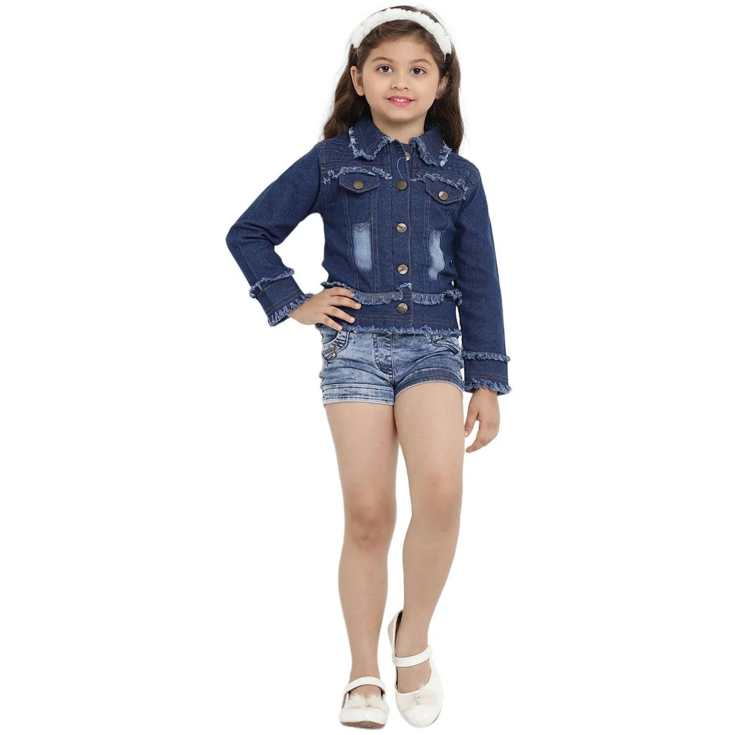 Girls Blue Embroidered Lightweight Denim Jacket - Bitiya By Bhama