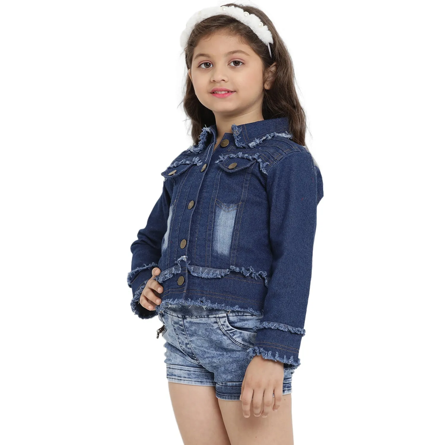 Girls Blue Embroidered Lightweight Denim Jacket - Bitiya By Bhama