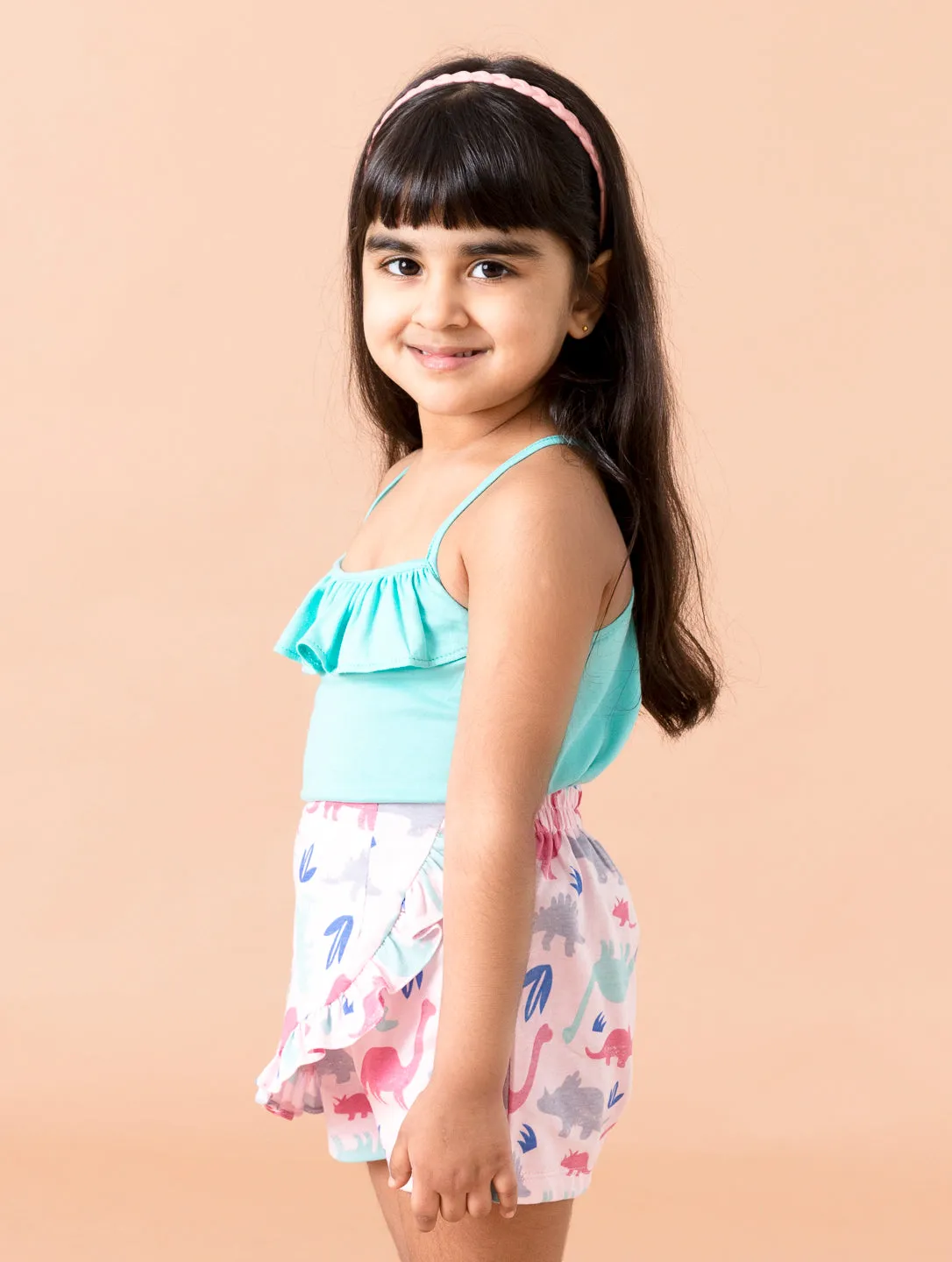 Girls Blues Pink Printed Top With Shorts - Ps Peaches