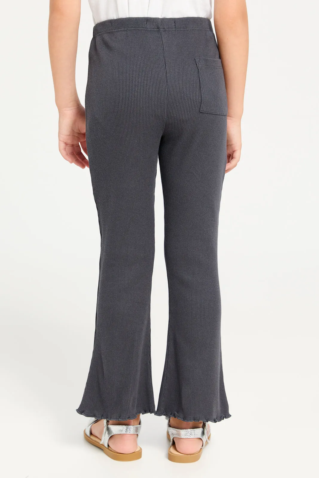 Girls Charcoal Ribbed Leggings