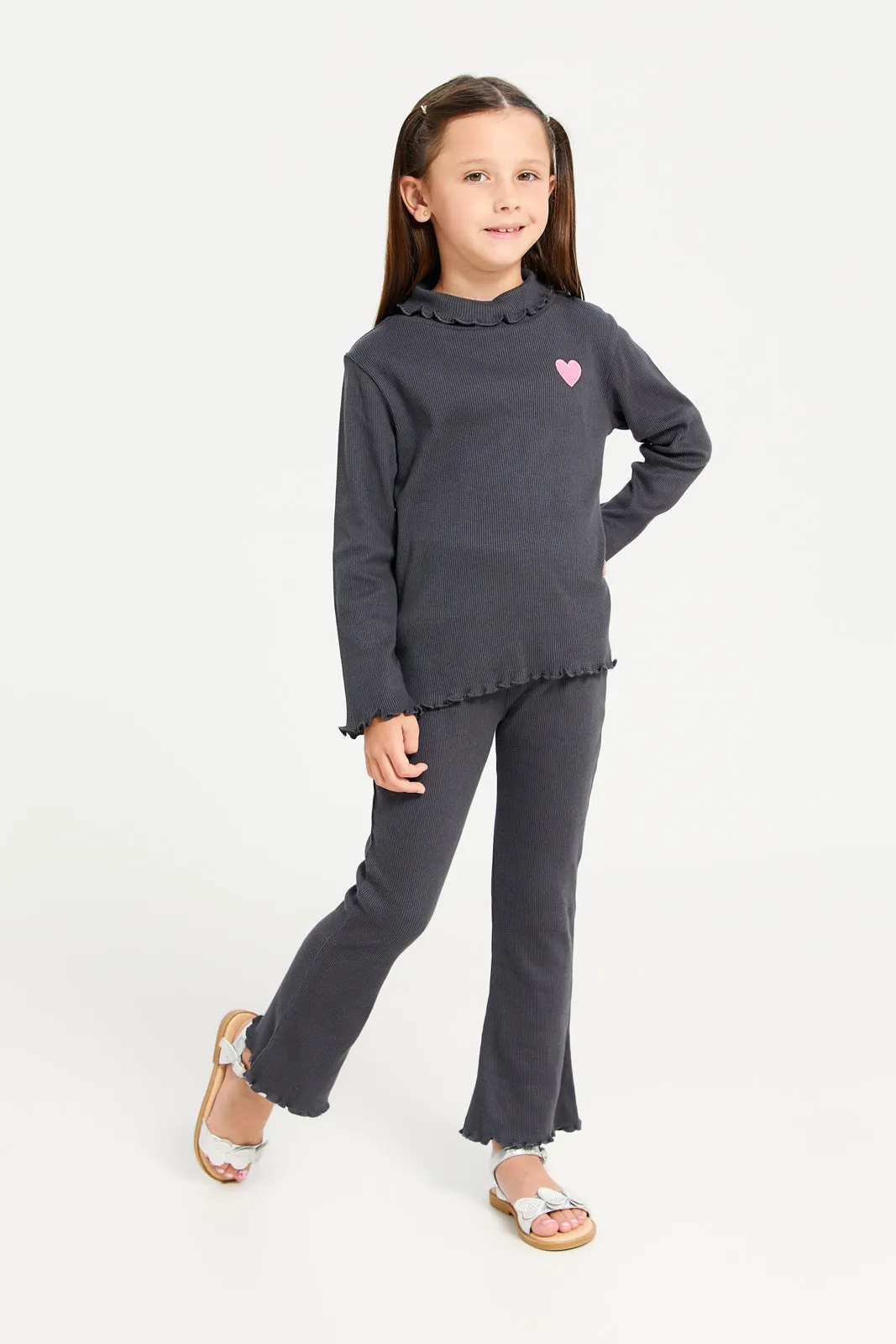Girls Charcoal Ribbed Leggings
