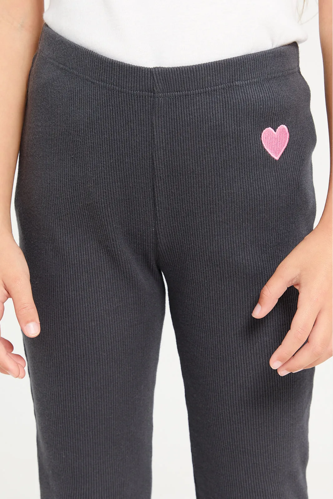 Girls Charcoal Ribbed Leggings