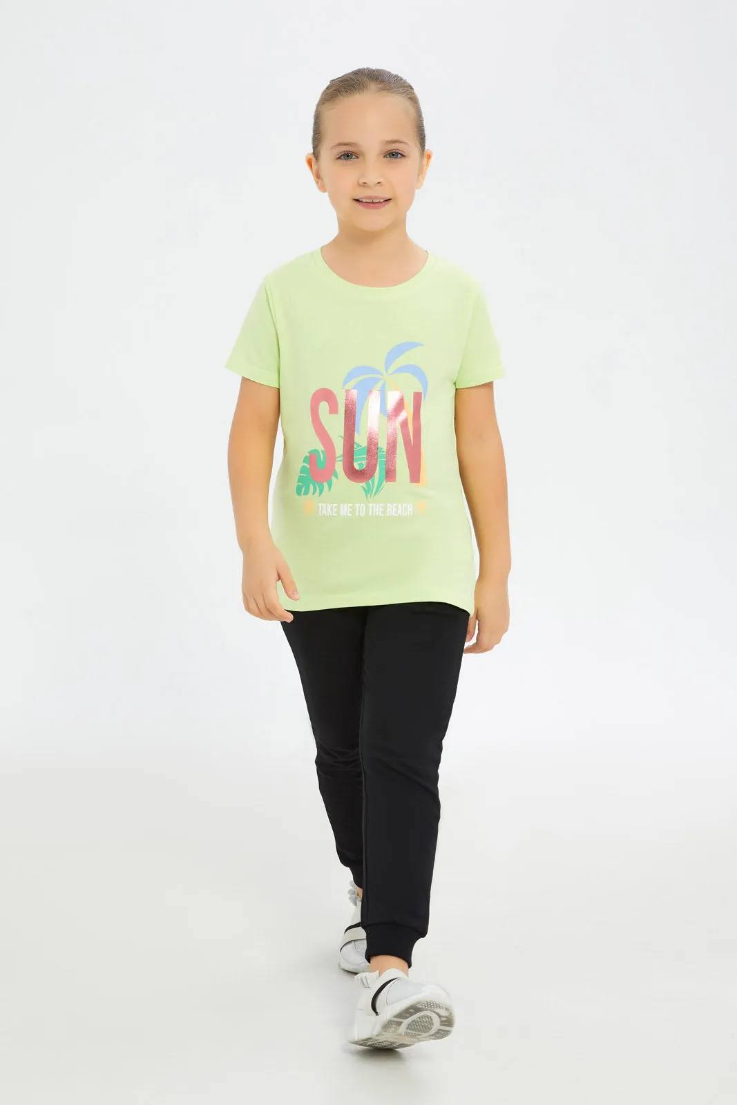 Girls Green Sun Print T-Shirt