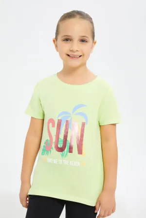 Girls Green Sun Print T-Shirt