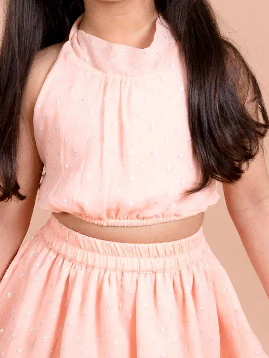 Girls Peach Solid Backless Detail Co-Ords Set - Ps Peaches