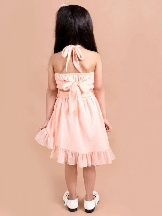 Girls Peach Solid Backless Detail Co-Ords Set - Ps Peaches
