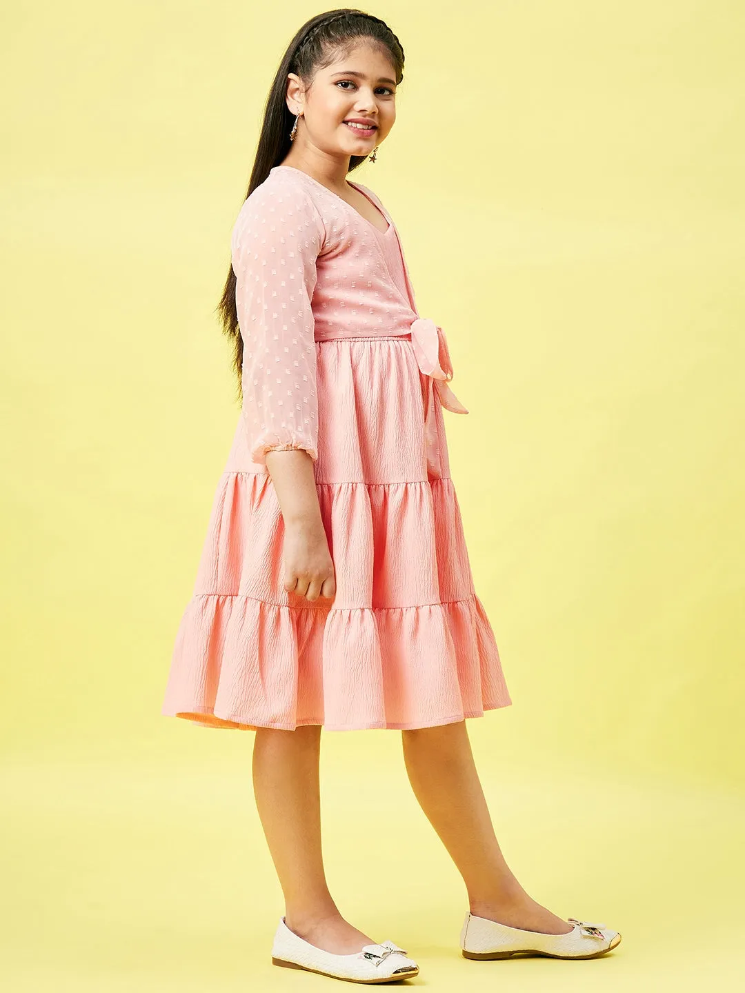 Girl's Solid Dress Peach - StyloBug KIDS