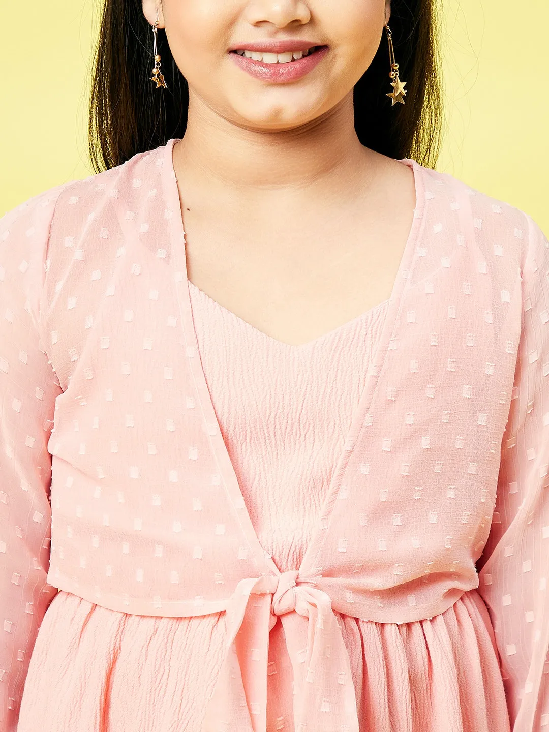 Girl's Solid Dress Peach - StyloBug KIDS