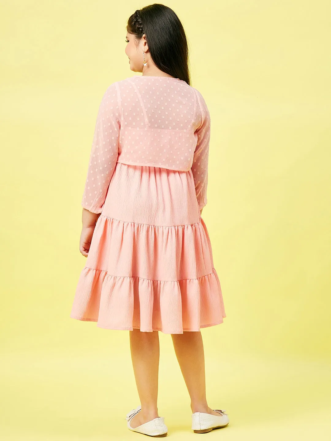 Girl's Solid Dress Peach - StyloBug KIDS