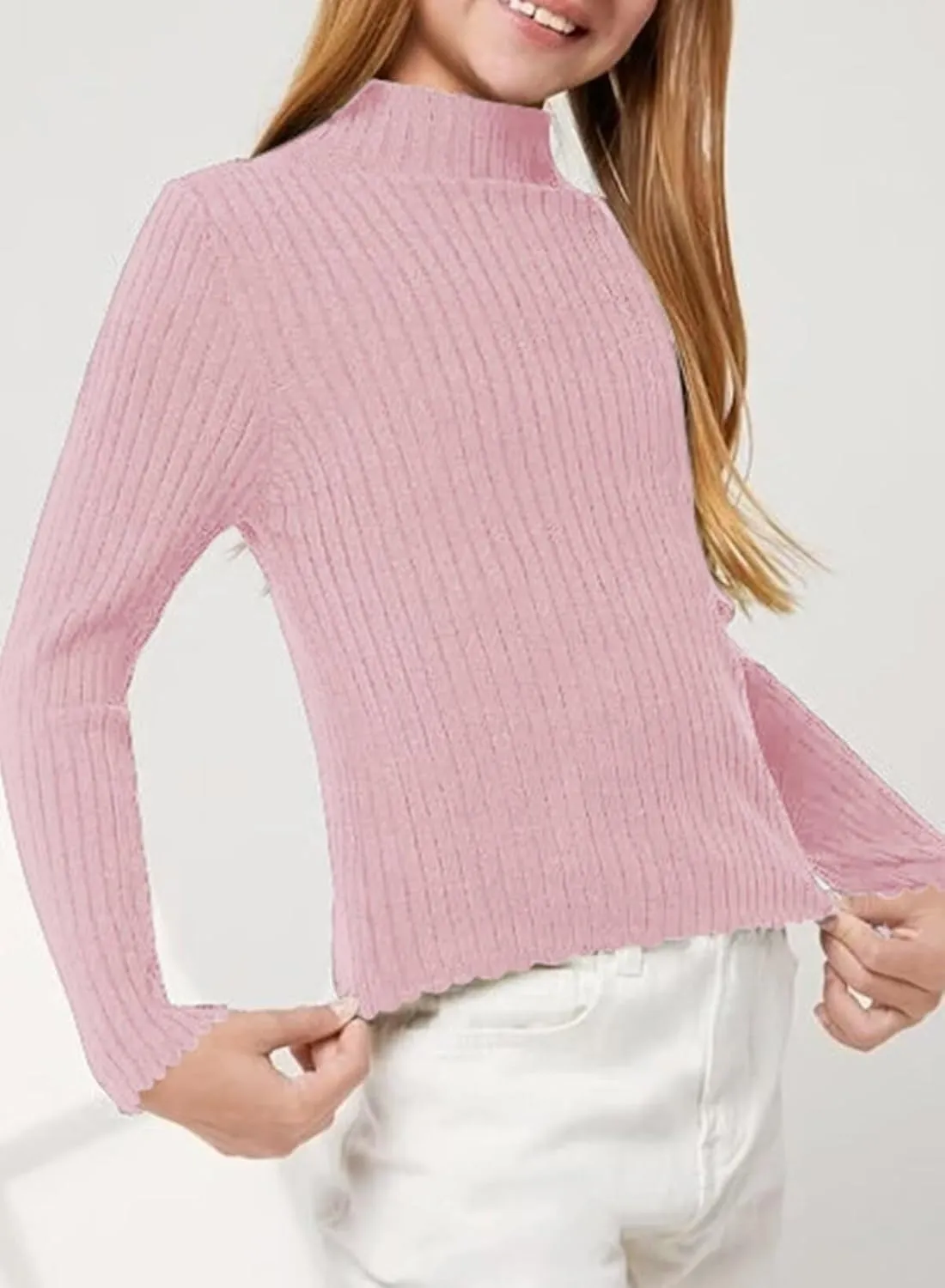 Girls Turtleneck Sweater Kids Casual Long Sleeve Knitted Slim Fit Pullover Tops 7-15 Years