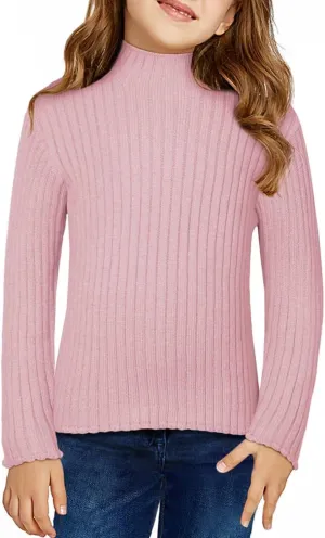 Girls Turtleneck Sweater Kids Casual Long Sleeve Knitted Slim Fit Pullover Tops 7-15 Years