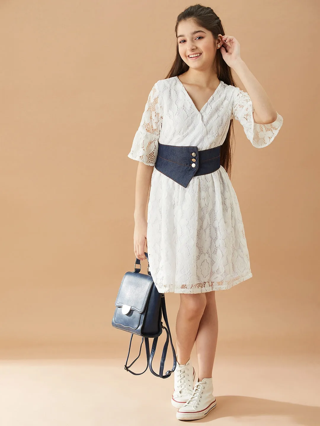 Girls V-Neck Fit Flare Dress - Ps Peaches