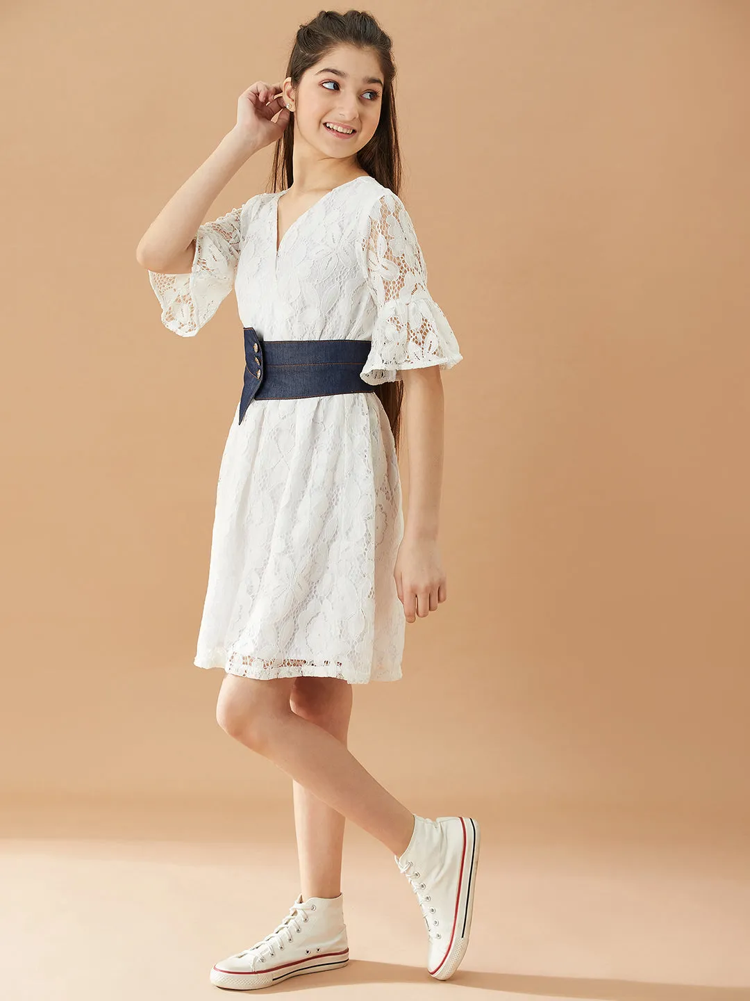 Girls V-Neck Fit Flare Dress - Ps Peaches