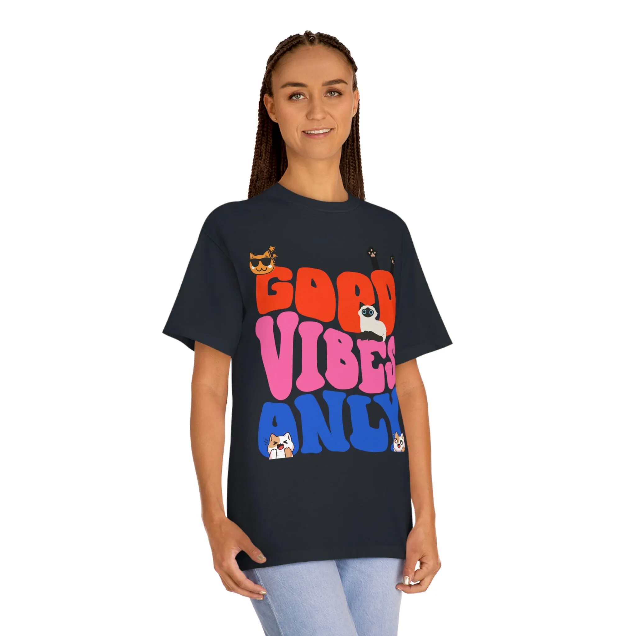 Good Vibes Only Cat POD Unisex Classic Tee